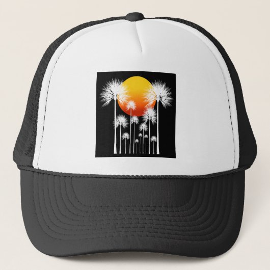 Zon En Witte Silhouet Palmboom Trucker Pet (Voorkant)