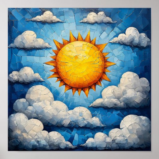 Zon en wolken mozaïek wandkunst poster (Voorkant)