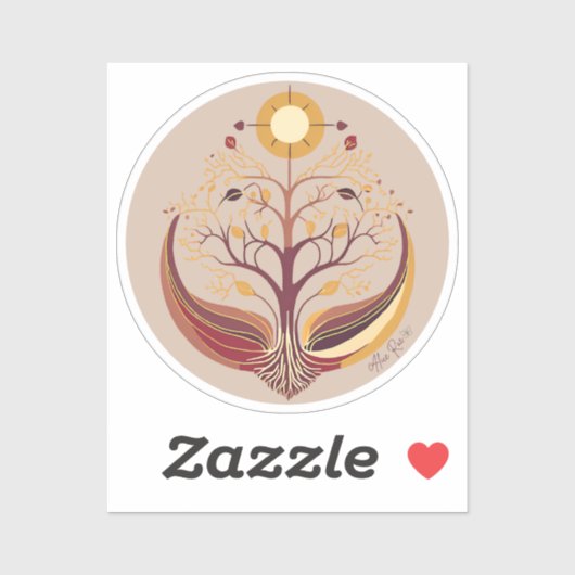 Zon en wortels Boom van het Leven | geaarde wortel Sticker (Vel)