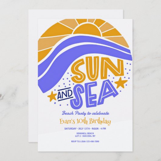 Zon en Zee de Uitnodiging van de Beach van de Part (Voorkant / Achterkant)