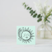 Zon Florale Boho Lijn Kunst QR Code AANPASBARE HAN Vierkante Visitekaartje (Staand voorkant)