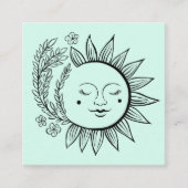 Zon Florale Boho Lijn Kunst QR Code AANPASBARE HAN Vierkante Visitekaartje (Voorkant)