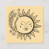 Zon Florale Boho Lijn Kunst QR Code AANPASBARE HAN Vierkante Visitekaartje (Voorkant)