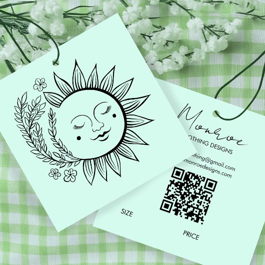 Zon Florale Boho Lijn Kunst QR Code AANPASBARE HAN Vierkante Visitekaartje