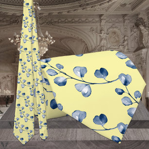 Zon Geel & Stof Blauw Eucalyptus Bruiloft Stropdas