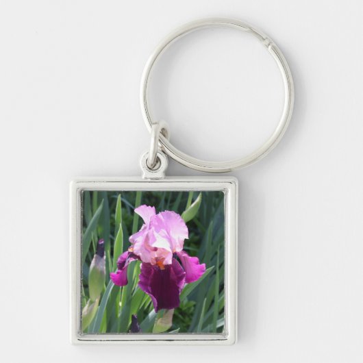 Zon gekuste roze iris bloem sleutelhanger (Voorkant)