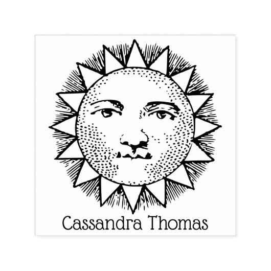  Zon Gezicht Antropomorfische Tekening #1 Naam Zelfinktende Stempel (Design)