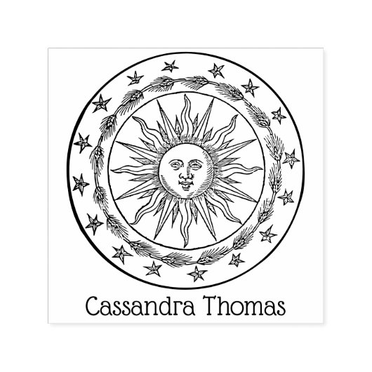  Zon Gezicht Antropomorfische Tekening #2 Naam Zelfinktende Stempel (Design)