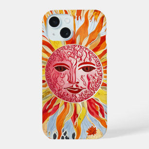 Zon Gezicht Collage Kunst - Levendig en Warm Ontwe iPhone 15 Case