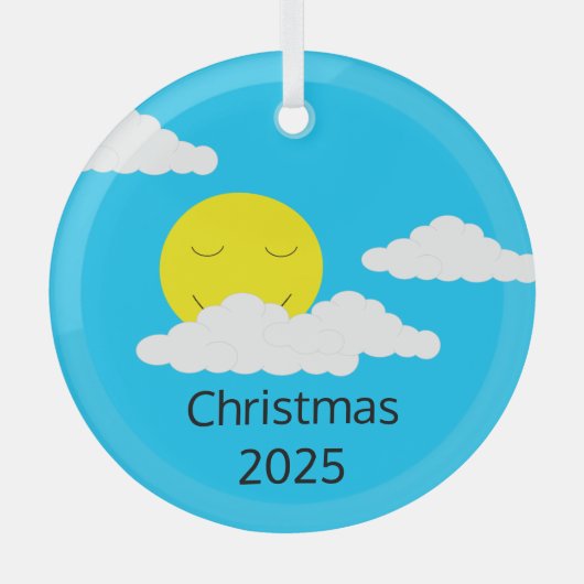 Zon glimlachen met Popcorn Clouds: Glas Ornament (Voorkant)