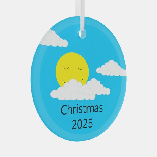 Zon glimlachen met Popcorn Clouds: Glas Ornament (Voorkant Rechts)