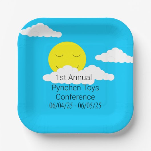 Zon glimlachen met Popcorn Clouds Papieren Bordje (Voorkant)