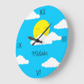 Zon glimlachen met Puffy Clouds Grote Klok (Hoek)