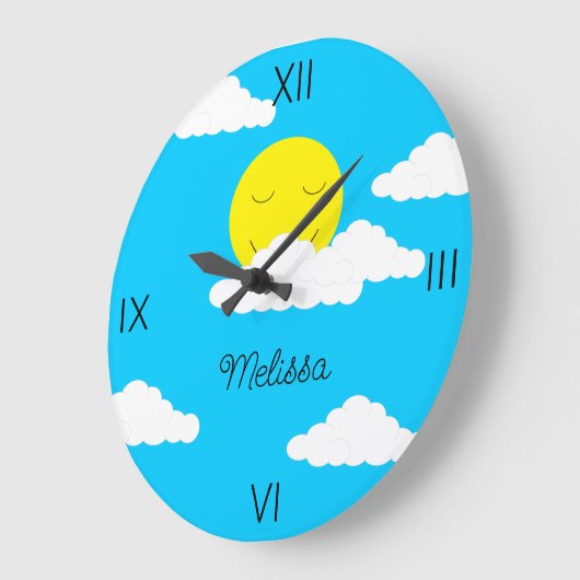 Zon glimlachen met Puffy Clouds Grote Klok (Hoek)