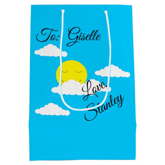 Zon glimlachen met Puffy Clouds Medium Cadeauzakje (Achterkant)