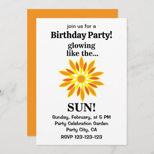 Zon gloeit als het verjaardagsfeestje van de zon kaart (Voorkant / Achterkant)