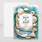 zon grillige strand bruiloft save the date (Voorkant / Achterkant)
