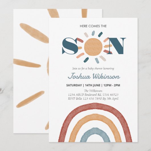 Zon Hier komt de Zoon baby shower  Kaart (Voorkant / Achterkant)