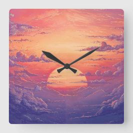 Zon Horizon - Levendige Schilderachtige Illustrati Vierkante Klok