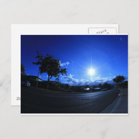 zon in de blauwe zon briefkaart (Voorkant / Achterkant)