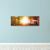Zon in het herfstbos canvas afdruk (Insitu (Houten vloer))