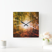 Zon in het herfstbos vierkante klok (Huis)