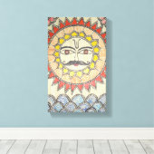 Zon in Madhubani schilderstijl Canvas Afdruk (Insitu (Houten vloer))