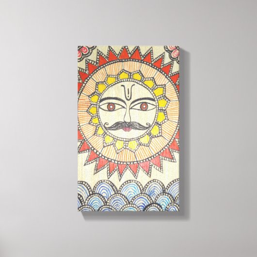 Zon in Madhubani schilderstijl Canvas Afdruk (Voorkant)