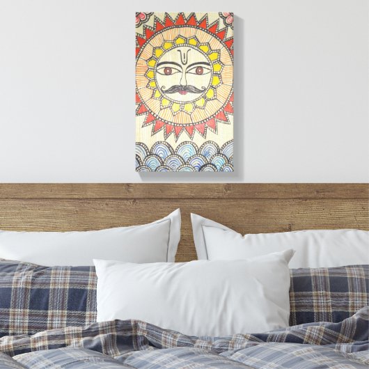 Zon in Madhubani schilderstijl Canvas Afdruk (Insitu (Slaapkamer))