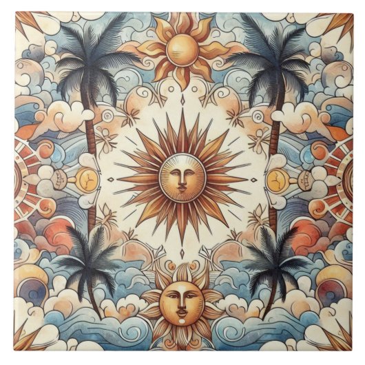 Zon in Paradijs (zonder rand) Tegeltje (Voorkant)