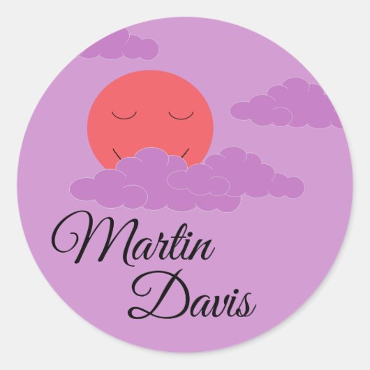 Zon instellen met Paarse wolken Ronde Sticker (Voorkant)