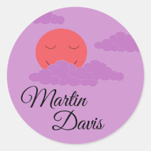 Zon instellen met Paarse wolken Ronde Sticker