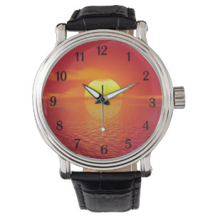 Zon instellen op Oranje Zee Calm Ocean Sunset Horloge