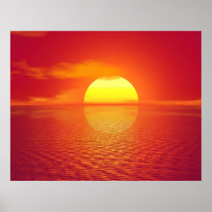 Zon instellen op Oranje Zee Calm Ocean Sunset Poster