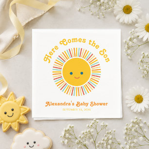 Zon Jongen Baby Shower Hier Komt de Zoon Retro Let Servet