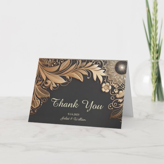 Zon  Kant Bloemen Gouden Folie In reliëf gemaakt B Bedankkaart (Voorkant)