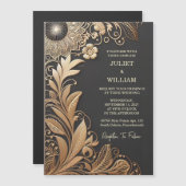 Zon  Kant Bloemen Gouden Folie In reliëf gemaakt B Magnetische Uitnodiging (Voorkant / Achterkant)