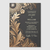 Zon  Kant Bloemen Gouden Folie In reliëf gemaakt B Magnetische Uitnodiging (Voorkant)