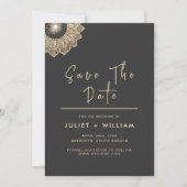 Zon  Kant Bloemen Gouden Folie In reliëf gemaakt B Save The Date (Voorkant)