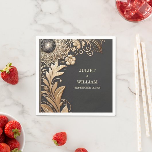 Zon  Kant Bloemen Gouden Folie In reliëf gemaakt B Servet (Insitu)