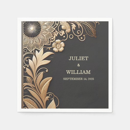 Zon  Kant Bloemen Gouden Folie In reliëf gemaakt B Servet (Voorkant)