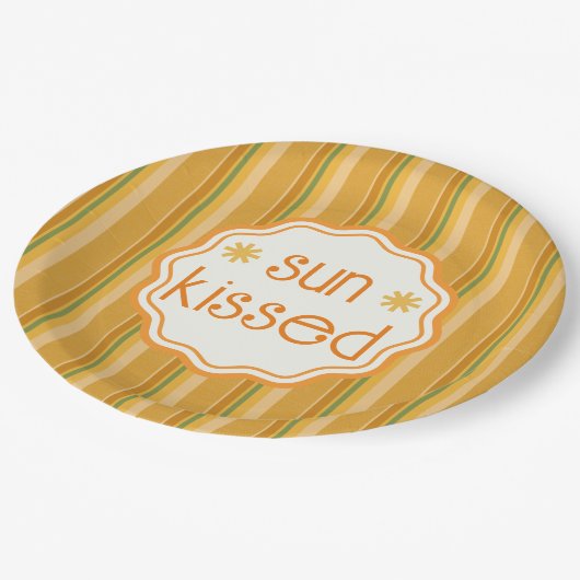 Zon kuste goudgele Sinaasappel groene roeststreep Papieren Bordje (Gekanteld)