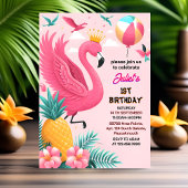 zon Luau Fly Pink Flamingo Zwembad Party 1e verjaa Kaart