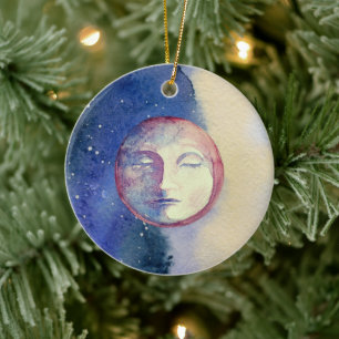  Zon Maan Aquarel Schattig Vintage Hekserij Hemels Keramisch Ornament