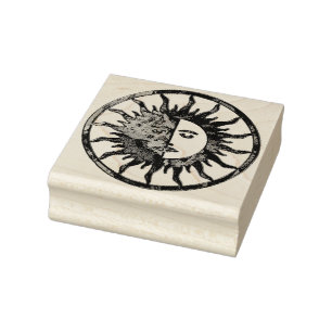 Zon & Maan - blauw groen + je rug. Rubberstempel