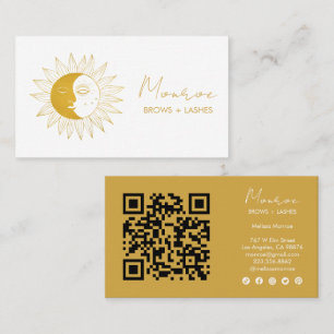 Zon & Maan Boho Golden Elegant QR Sociale Iconen Visitekaartje