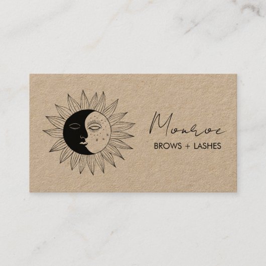 Zon & Maan Boho Line Art Elegant KRAFT Sociaal Ico Visitekaartje (Voorkant)