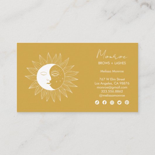 Zon & Maan Boho Line Art Elegante Gouden Sociale I Visitekaartje (Achterkant)