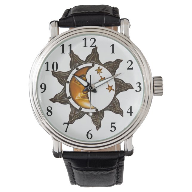 Zon Maan en Sterren Celestial Deco Watch Horloge (Voorkant)