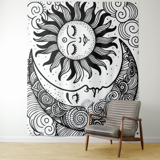 Zon Maan en Sterren Celestial Schilderbaar Tapijt Wandkleed (In situ)